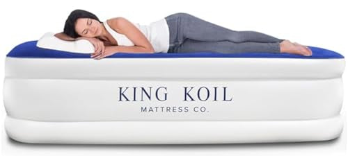 King Koil Plush Pillow Top King Air Mattress with Built-in High-Speed Pump Best for Home, Camping, Guests, 20" King Size Luxury Double Airbed Adjustable Blow Up Mattress, Waterproof, 1-Year Warranty.