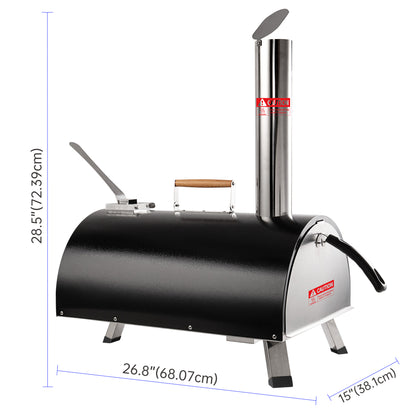 Black Pizza Oven Outdoor 12" Automatic Rotatable Pizza Ovens Portable Stainless Steel Wood Fired Pizza Oven Pizza Maker