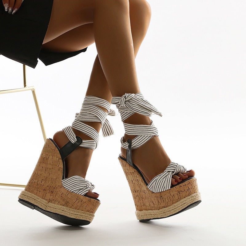 Mahjong slope heel comfortable high heel sandals