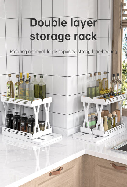 Pull out Rotating Spice Rack Organizer for Cabinet Rotate Makeup Organizer Slide Bottle Box Holder Plastic Seasoning Spice Rack