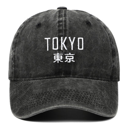 Tokyo letter embroidery retro old soft top washed baseball cap outdoor sun protection duck tongue