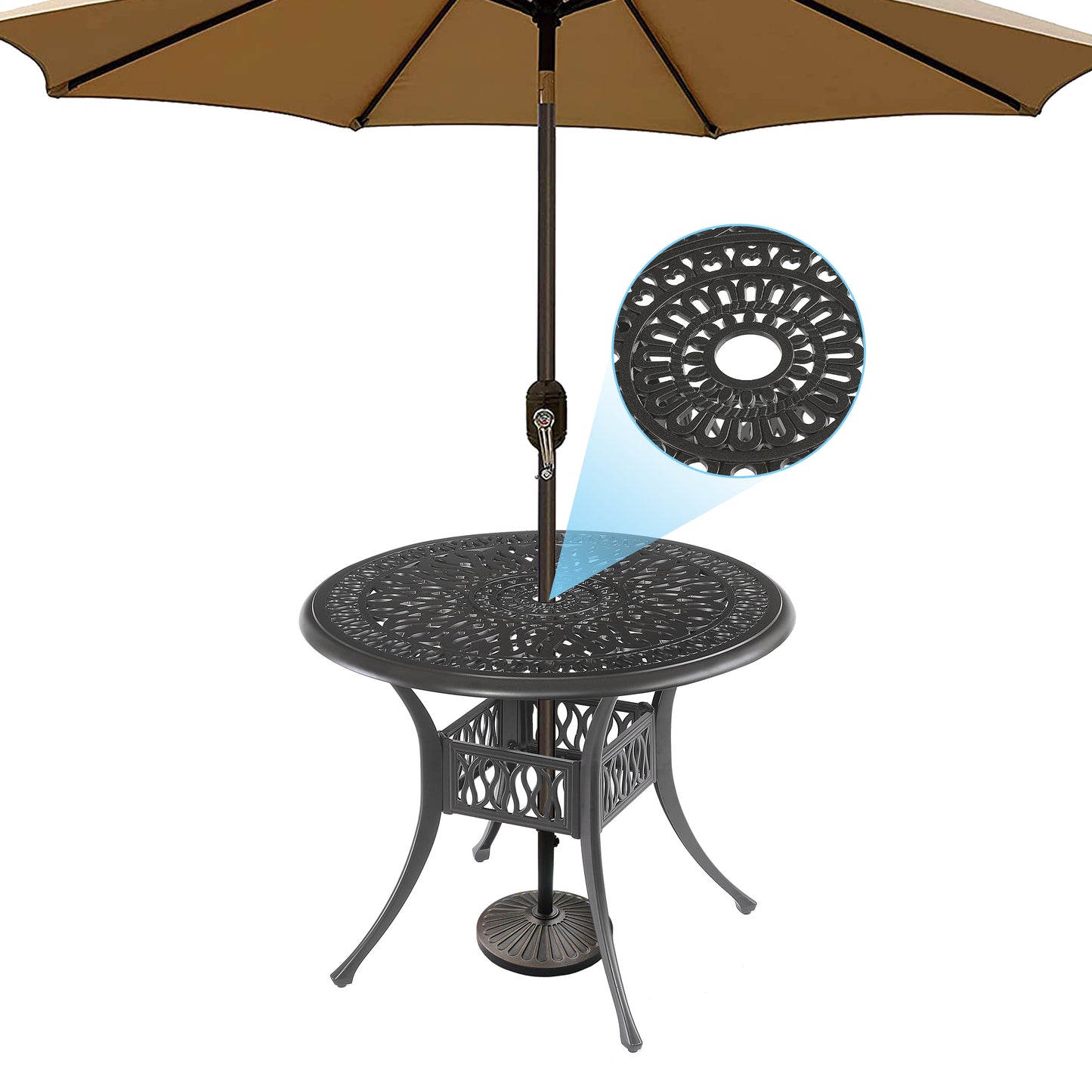 5PCS Outdoor Furniture Dining Table Set  Patio Furniture Includes 1 Round Table and 4 Chairs with Umbrella Hole