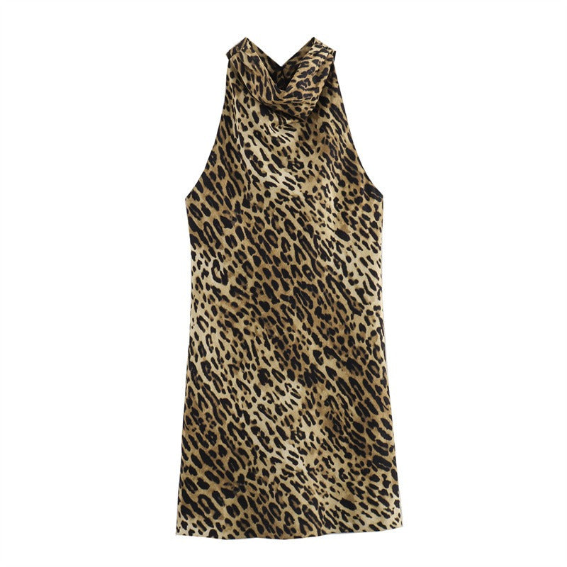 Sexy backless slim fit linen animal print dress