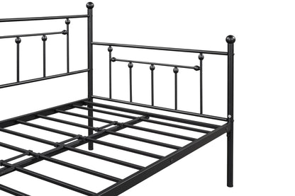 Metal double bed with ear shaft/sturdy/noise reduction/flexible ear shaft/retro style/no need for spring box (Black)