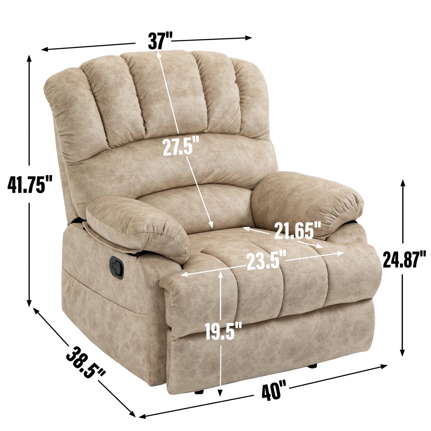 Large Manual Recliner Chair in Fabric for Living Room, Beige