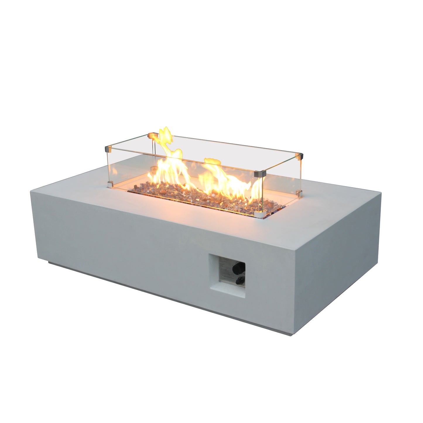 52 Inch Outdoor Concrete Propane gas rectangle Fire Pit table in Antique white color