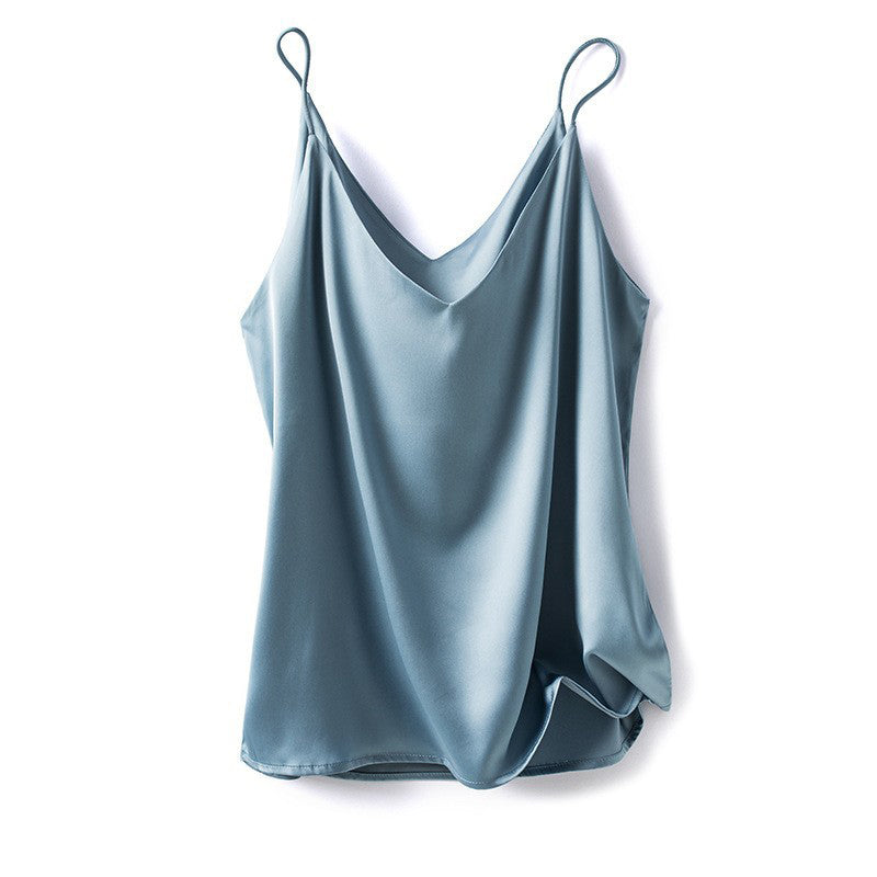 V-neck one-shoulder suspender women's satin solid color all-match small vest