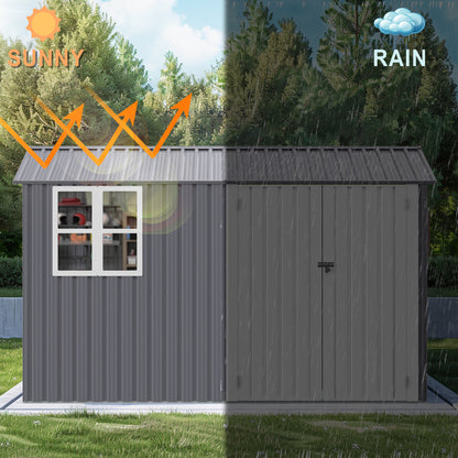 8X10FT Outdoor Storage Shed with Thickened Galvanized Steel with Sloped Roof & Double Lockable Door