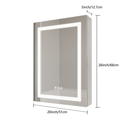 26x20 inch(Left Door) bathroom medicine cabinet with LED mirror 3000K~6000K single door lighting bathroom cabinet with touch switch adjusta