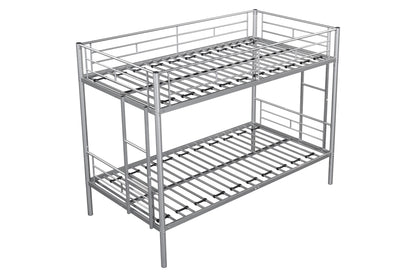 Metal bunk bed/sturdy/noise reduction/2 side ladders/safety guardrails/CPC certification/no spring box required (Silver)