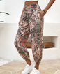 Long pants with high waisted print and a drooping feeling straight tube elastic and tight leg pants