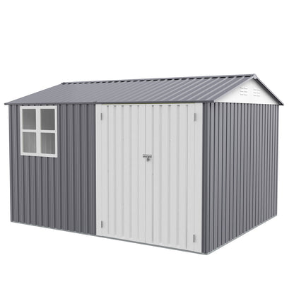 8X10FT Outdoor Storage Shed with Thickened Galvanized Steel with Sloped Roof & Double Lockable Door