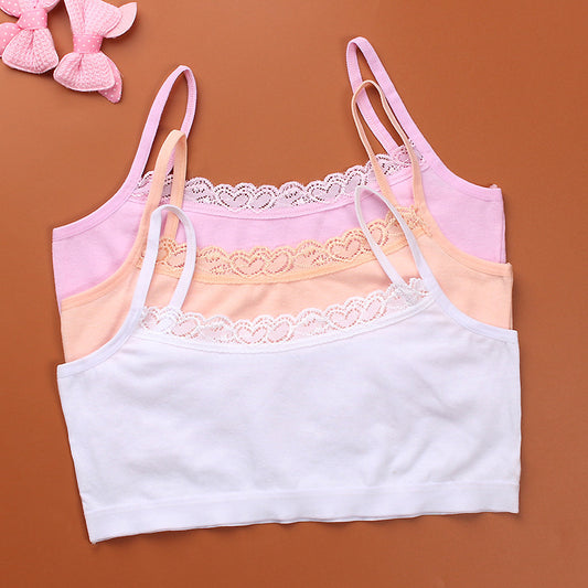 Children's Tube Top Development Period Lace Edge Solid Color Bra Underwear Vest Breathable Half-body Wrapped Chest Student Pure Cotton Sling