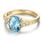 Simulated aquamarine gemstone ring with a micro inlaid gemstone opening ring and a sea blue moissanite diamond ring