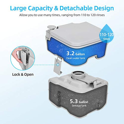 YITAHOME Portable Toilet, Camping Toilet, Travel RV Toilet,5.3 Gallon Detachable Waste Tank, Double Water Spouts, Portable Toilet for Camping, Hiking, Hunting, Boating, Gray