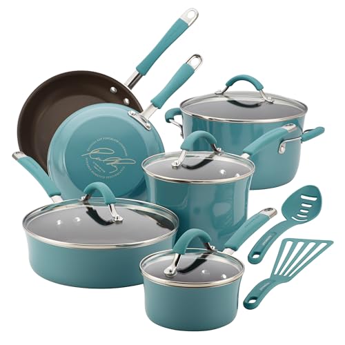 Rachael Ray - 16802 Rachael Ray Cucina Nonstick Cookware Pots and Pans Set, 12 Piece, Sea Salt Gray