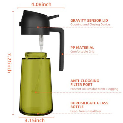 16oz Olive Oil Dispenser for Kitchen - 2 in 1 Olive Oil Dispenser and Oil Sprayer - Olive Oil Dispenser Bottle w/Stickers - Olive Oil Sprayer for Cooking Black (Light Blockage)