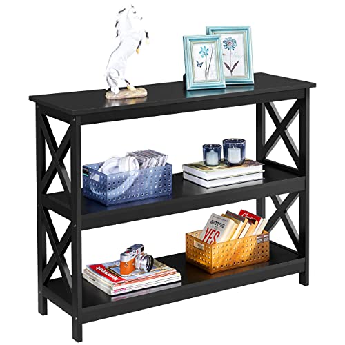 Yaheetech Console Table with Storage Shelves, 3-Tier Entryway Table Sofa Side Table Narrow Long Bookshelf for Hallway Living Room, Accent Furniture, Black