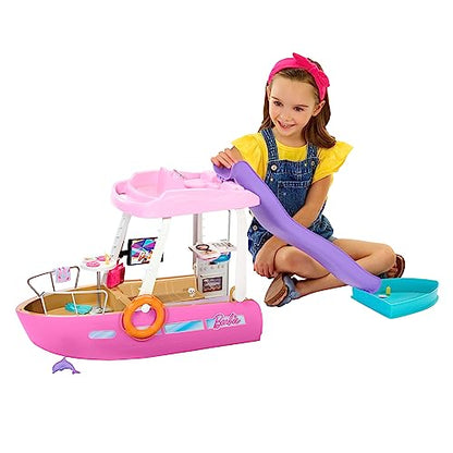 Barbie Toy Boat Playset, Dream Boat with 20+ Ocean-Themed Accessories Sized to Fashion Dolls Including Pool, Slide & Dolphin,