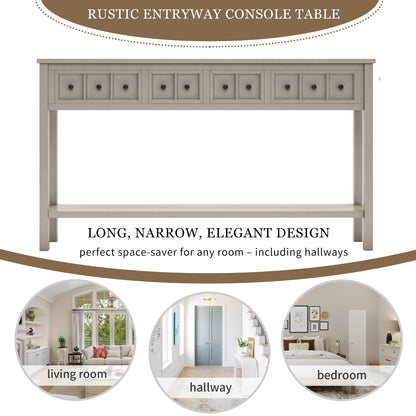 TREXM Rustic Entryway Console Table60" Long Sofa Table with two Different Size Drawers and Bottom Shelf for Storage (Gray Wash)