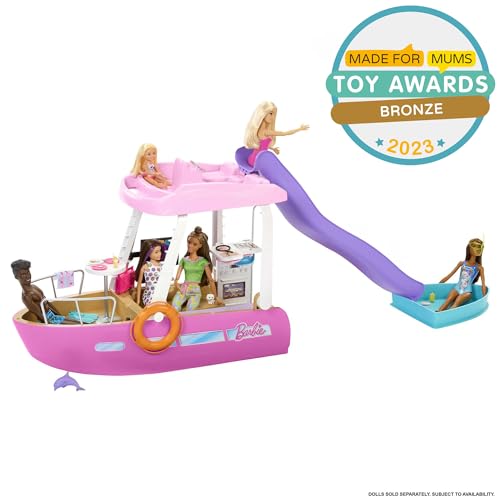 Barbie Toy Boat Playset, Dream Boat with 20+ Ocean-Themed Accessories Sized to Fashion Dolls Including Pool, Slide & Dolphin,