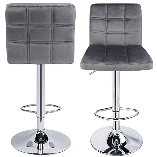 Leopard Modern Square PU Leather Adjustable Bar Stools with Back, Square Back Bar Stools Set of 2, Bar Height Swivel Barstools for Kitchen Counter (Black)