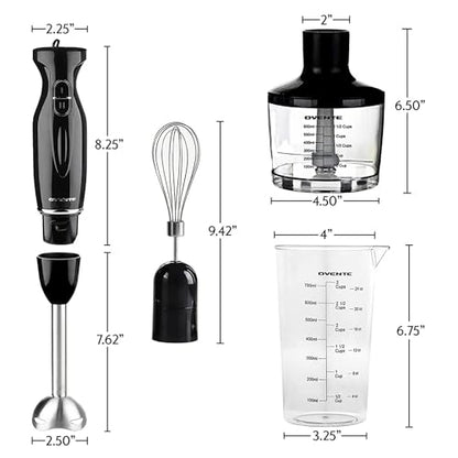 OVENTE Electric Immersion Hand Blender 300 Watt 2 Mixing Speed with Stainless Steel Blades, Powerful Portable Easy Control Grip Stick Mixer Perfect for Smoothies, Puree Baby Food & Soup, Black HS560B