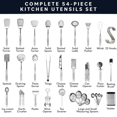 Home Hero Stainless Steel Kitchen Utensils Set - Nonstick Stainless Steel Cooking Utensils Set - Heat Resistant Kitchen Essentials & Metal Kitchen Gadgets (54 Pcs)