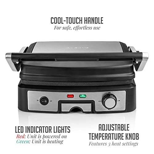 OVENTE Electric Sandwich Maker with Non-Stick Plates, Indicator Lights, Cool Touch Handle, Easy to Clean and Store, Perfect for Cooking Breakfast, Grilled Cheese, Tuna Melts and Snacks, Black GPS401B