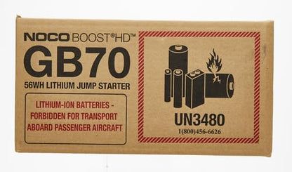 NOCO Boost HD GB70 2000A UltraSafe Car Battery Jump Starter, 12V Battery Booster Pack, Jump Box, Portable Charger and Jumper Cables for 8.0L Gasoline and 6.0L Diesel Engines, 7.4"Dx3.7"Wx12.6"H Gray