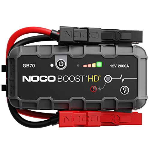 NOCO Boost HD GB70 2000A UltraSafe Car Battery Jump Starter, 12V Battery Booster Pack, Jump Box, Portable Charger and Jumper Cables for 8.0L Gasoline and 6.0L Diesel Engines, 7.4"Dx3.7"Wx12.6"H Gray