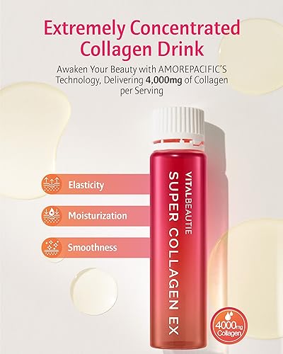 Super Collagen EX (Liquid Marine Collagen) Containing Biotin, Vitamin C, Hyaluronic Acid, L-Glutathione by AMOREPACIFIC Korean Skincare - 28 Servings