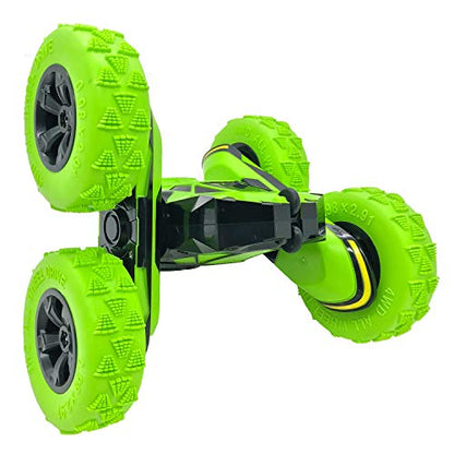 Threeking RC Stunt Cars Remote Control Car Double-Sided Driving 360-degree Flips Rotating Car Toy, Green