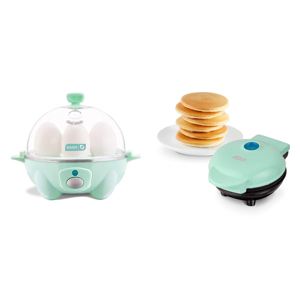 DASH Rapid Egg Cooker: 6 Egg Capacity Electric Egg Cooker for Hard Boiled Eggs, Poached Eggs, Scrambled Eggs, or Omelets with Auto Shut Off Feature - Aqua, 5.5 Inch (DEC005AQ)