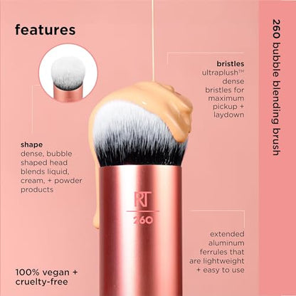 Real Techniques Glow Round Base Makeup Brush, For Liquid & Cream Makeup, Flat Top Foundation Brush For Buffing & Blending Up Coverage, Dense Synthetic Bristles, Vegan & Cruelty Free, 1 Count