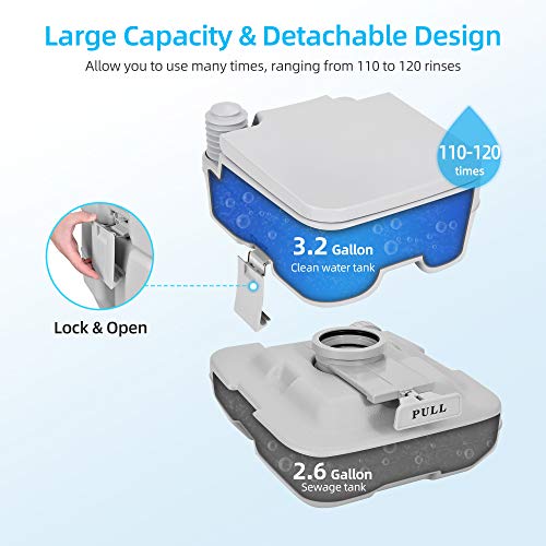 YITAHOME Portable Toilet, Camping Toilet, Travel RV Toilet,5.3 Gallon Detachable Waste Tank, Double Water Spouts, Portable Toilet for Camping, Hiking, Hunting, Boating, Gray