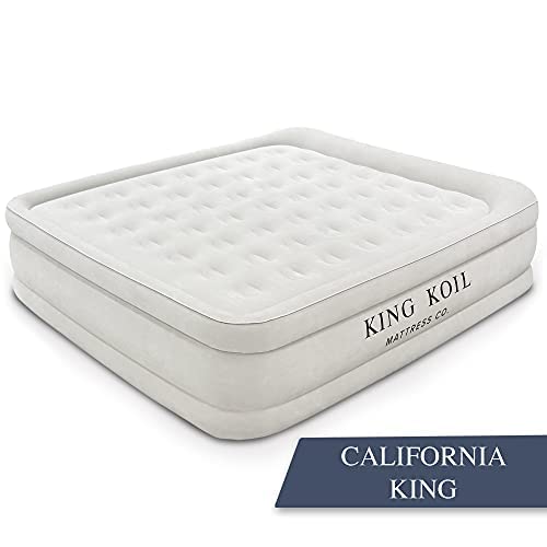 King Koil Plush Pillow Top King Air Mattress with Built-in High-Speed Pump Best for Home, Camping, Guests, 20" King Size Luxury Double Airbed Adjustable Blow Up Mattress, Waterproof, 1-Year Warranty.