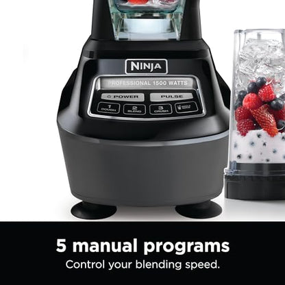 Ninja BL770 Mega Kitchen System, 1500W, 4 Functions for Smoothies, Processing, Dough, Drinks & More, with 72 Blender Pitcher, 64 Processor Bowl, (2) 16-oz. to-Go, Black, with 2 Nutri Cups + Lids