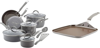 Rachael Ray - 16802 Rachael Ray Cucina Nonstick Cookware Pots and Pans Set, 12 Piece, Sea Salt Gray