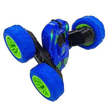 Threeking RC Stunt Cars Remote Control Car Double-Sided Driving 360-degree Flips Rotating Car Toy, Green