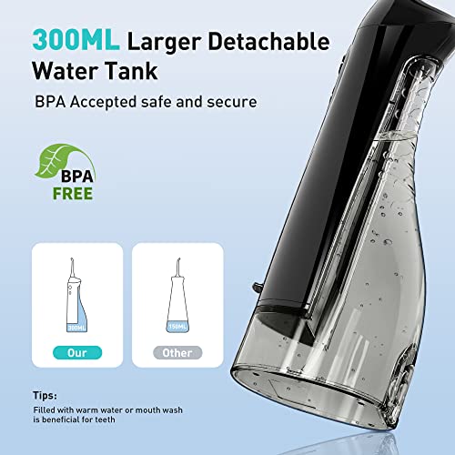 COSLUS Water Dental Flosser Teeth Pick: Portable Cordless Oral Irrigator 300ML Rechargeable Travel Irrigation Cleaner IPX7 Waterproof Electric Waterflosser Flossing Machine for Teeth Cleaning F5020E