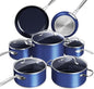 Nuwave Healthy Duralon Blue Ceramic Nonstick Cookware Set, Diamond Infused Scratch-Resistant, PFAS Free, Dishwasher & Oven Safe, Induction Ready & Evenly Heats,Tempered Glass Lids & Stay-Cool Handles