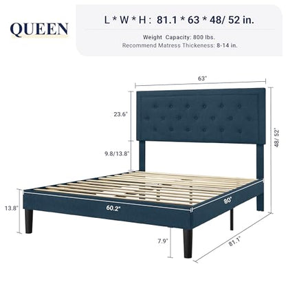 Allewie Queen Size Button Tufted Platform Bed Frame/Fabric Upholstered Bed Frame with Adjustable Headboard/Wood Slat Support/Mattress Foundation/Dark Grey (Queen)