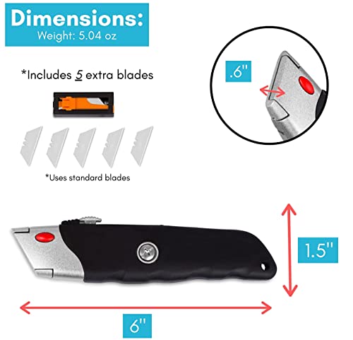 INTERNET'S BEST Premium Utility Knife Set | Retractable Box Cutter with Rubber Handle | Heavy-Duty Cutting for Cardboard, Carpet, Plastic | Retractable Blade | Includes 2 Razor Knives & Extra Blades