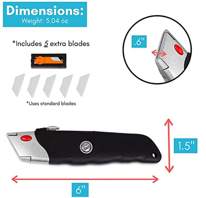 INTERNET'S BEST Premium Utility Knife Set | Retractable Box Cutter with Rubber Handle | Heavy-Duty Cutting for Cardboard, Carpet, Plastic | Retractable Blade | Includes 2 Razor Knives & Extra Blades