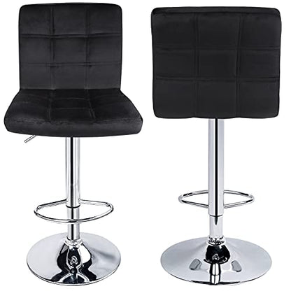 Leopard Modern Square PU Leather Adjustable Bar Stools with Back, Square Back Bar Stools Set of 2, Bar Height Swivel Barstools for Kitchen Counter (Black)