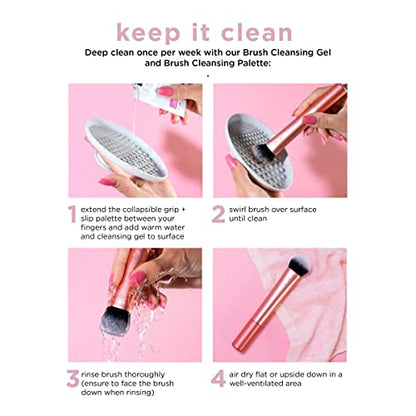 Real Techniques Glow Round Base Makeup Brush, For Liquid & Cream Makeup, Flat Top Foundation Brush For Buffing & Blending Up Coverage, Dense Synthetic Bristles, Vegan & Cruelty Free, 1 Count