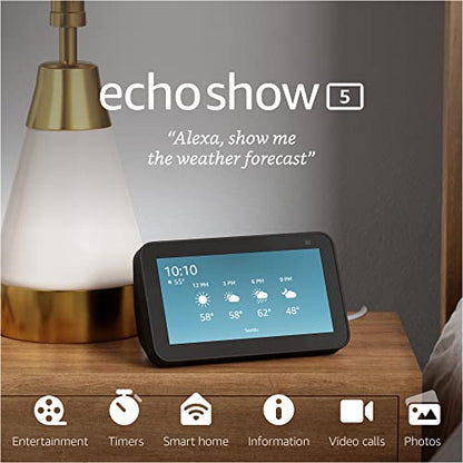 Echo Show 5 (2nd Gen, 2021 release) | Smart display with Alexa and 2 MP camera | Charcoal