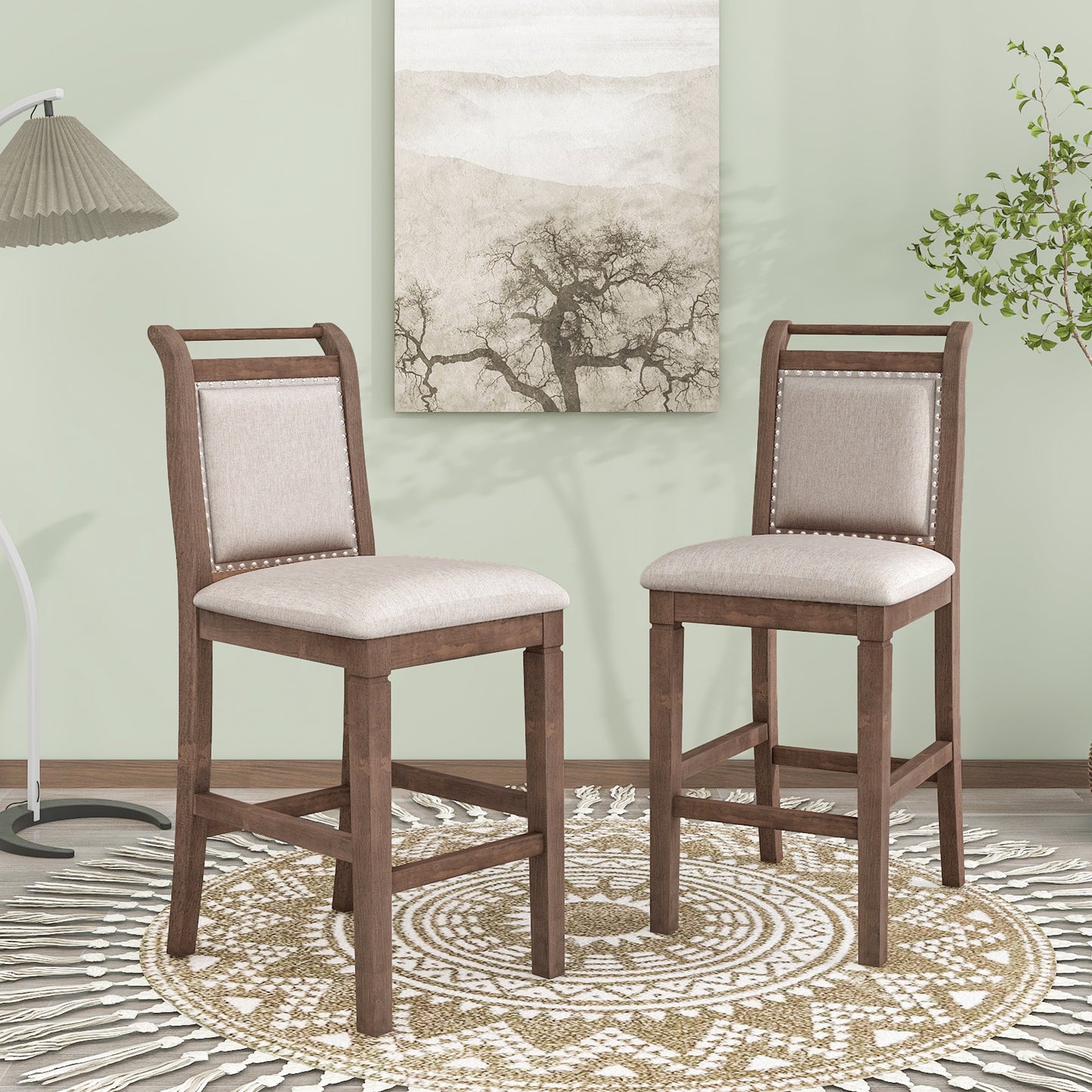 TOPMAX 3-Piece Wood Counter Height Drop Leaf Dining Table Set with 2 Upholstered Dining Chairs for Small Place, Brown