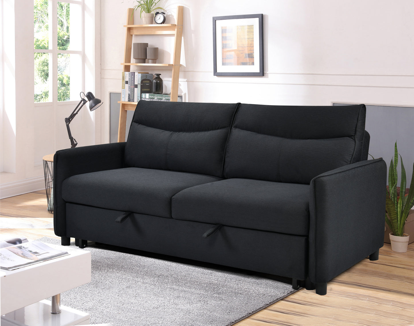 3 in 1 Convertible Sleeper Sofa Bed Modern Fabric Loveseat Futon Sofa Couch w/Pullout Bed Black